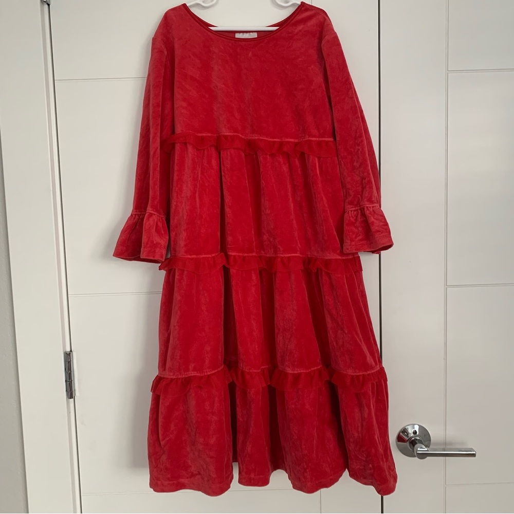 Hanna Andersson Red Tiered velour velvet twirl Dress holiday Xmas